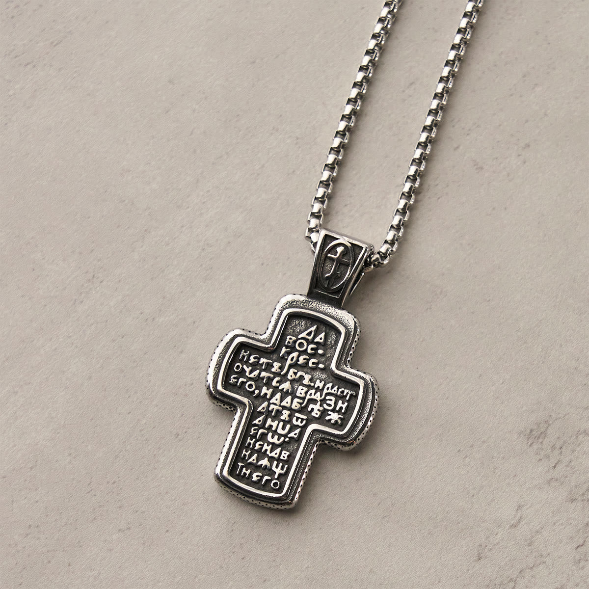Antique-Style Orthodox Cross Pendant Necklace with Double-Sided