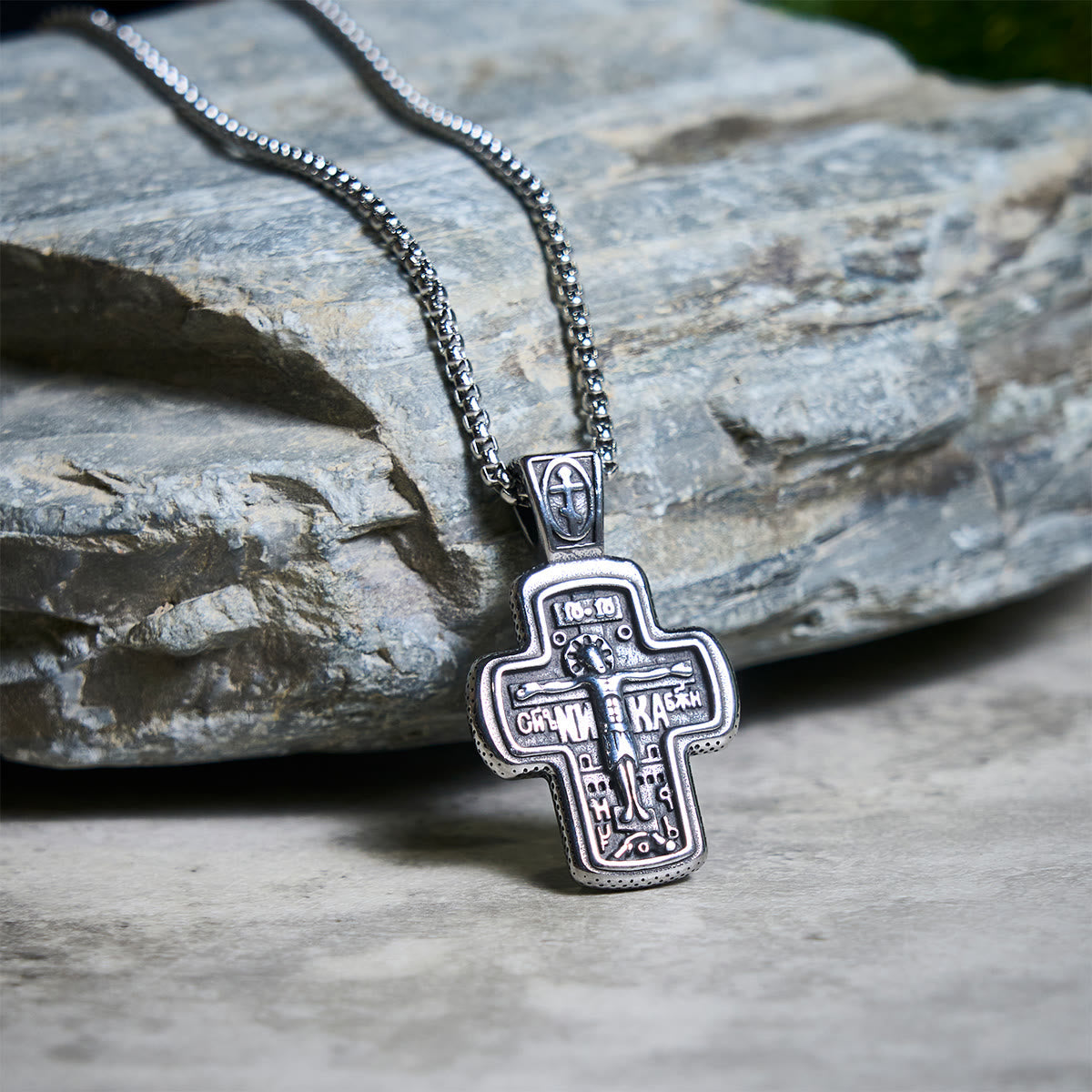 Antique-Style Orthodox Cross Pendant Necklace with Double-Sided