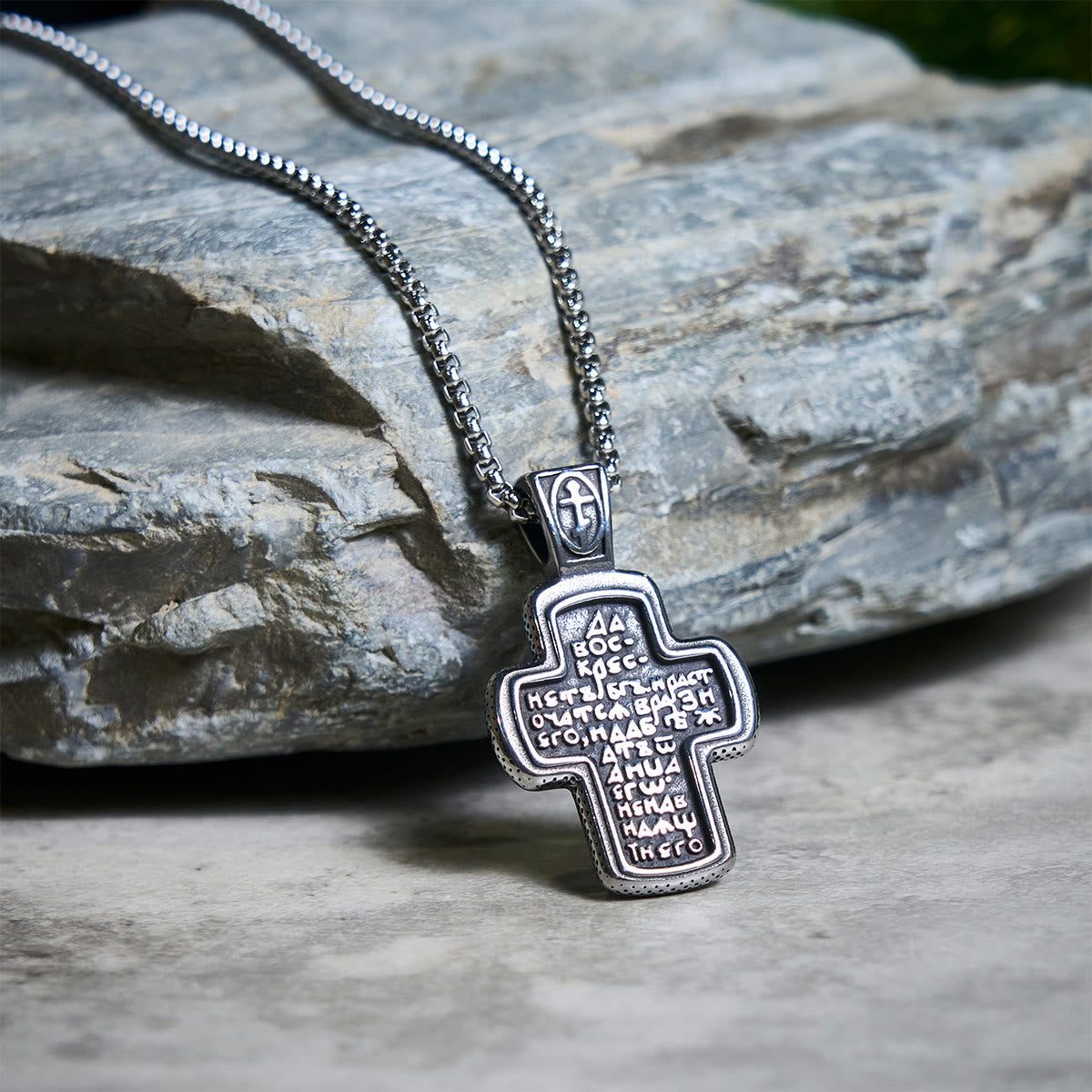 Antique-Style Orthodox Cross Pendant Necklace with Double-Sided
