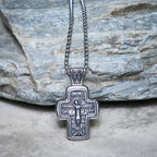 Antique-Style Orthodox Cross Pendant Necklace with Double-Sided