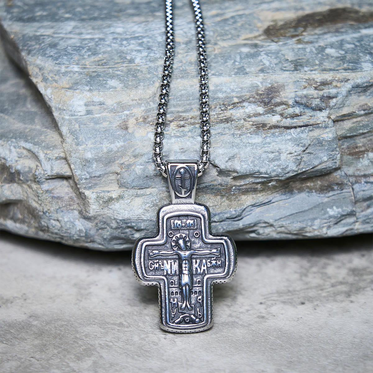 Antique-Style Orthodox Cross Pendant Necklace with Double-Sided
