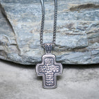 Antique-Style Orthodox Cross Pendant Necklace with Double-Sided