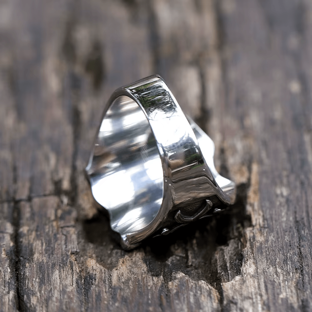 Medieval Style Red Cross Shield Ring with Knightly Design and Engraved