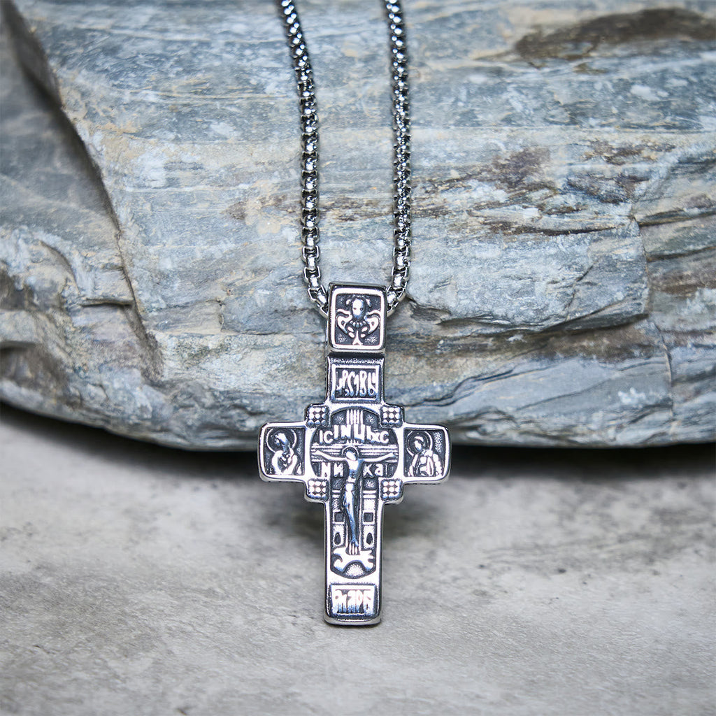 Vintage Titanium Steel Sacred Orthodox Cross Necklace with Religious