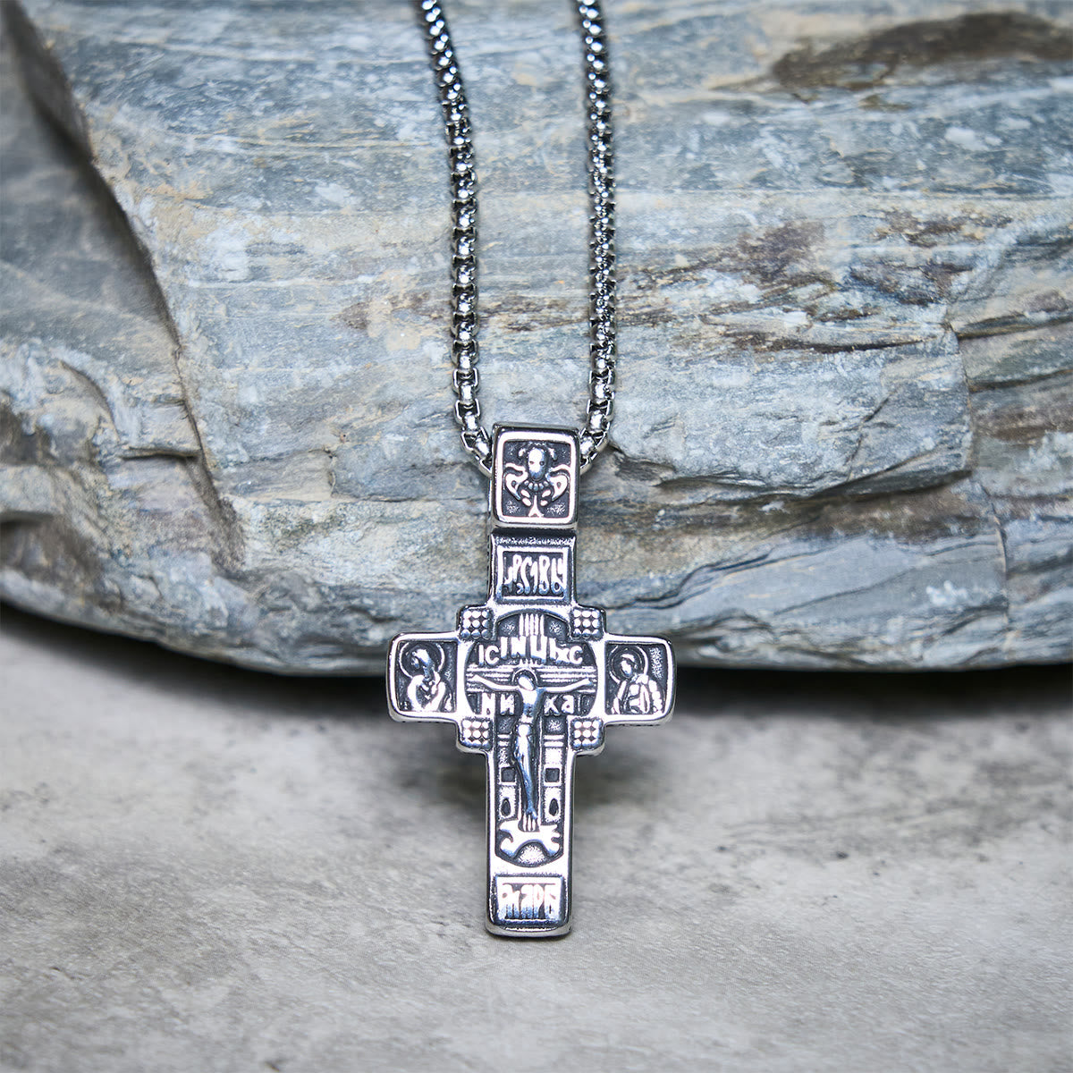 Vintage Titanium Steel Sacred Orthodox Cross Necklace with Religious