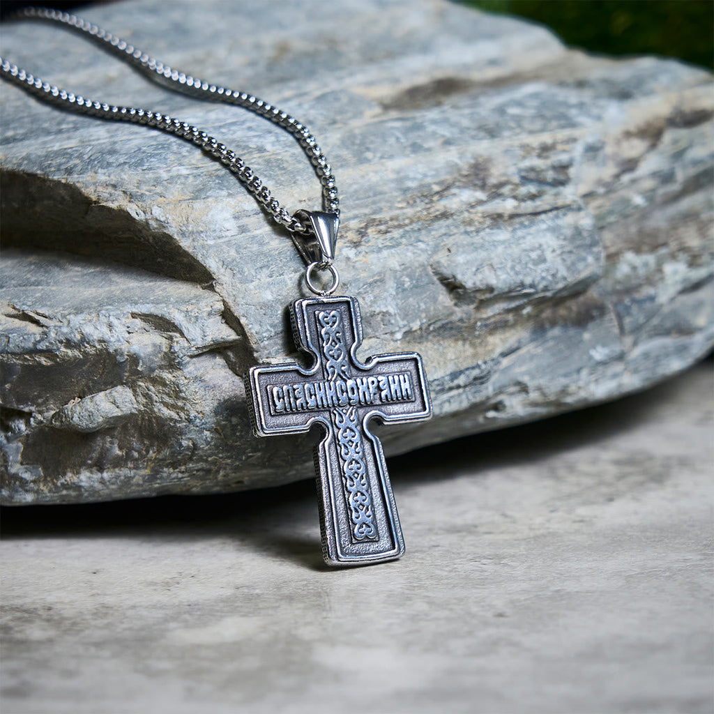 Vintage Titanium Steel Sacred Orthodox Cross Necklace with Religious