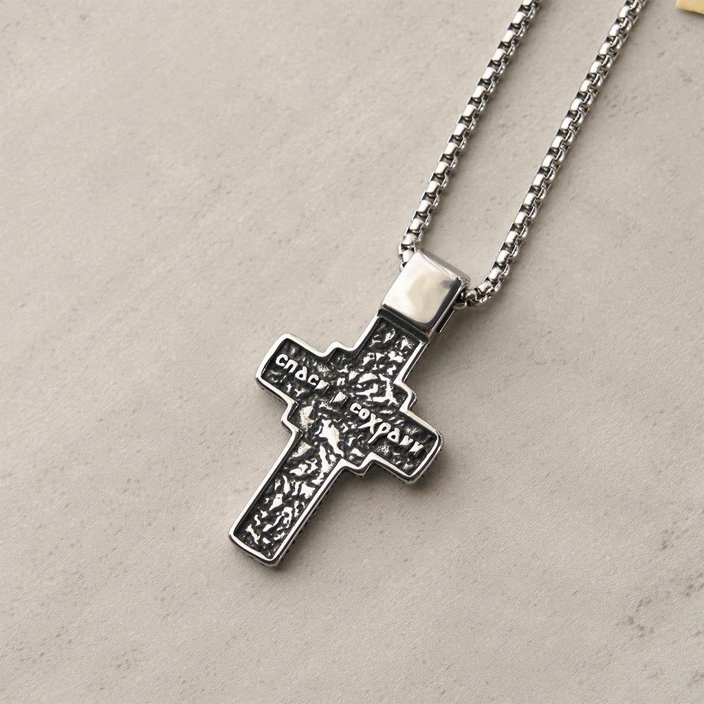 Vintage Titanium Steel Sacred Orthodox Cross Necklace with Religious