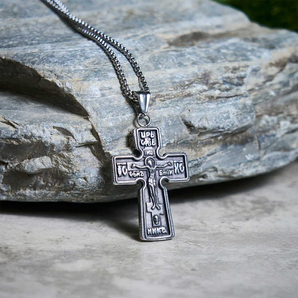 Vintage Titanium Steel Sacred Orthodox Cross Necklace with Religious