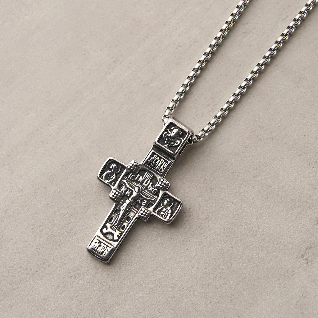 Vintage Titanium Steel Sacred Orthodox Cross Necklace with Religious