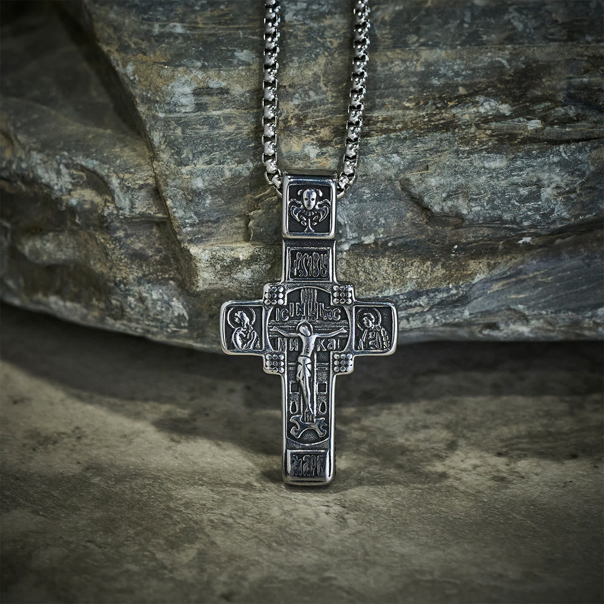 Vintage Titanium Steel Sacred Orthodox Cross Necklace with Religious