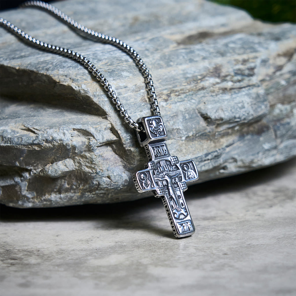 Vintage Titanium Steel Sacred Orthodox Cross Necklace with Religious