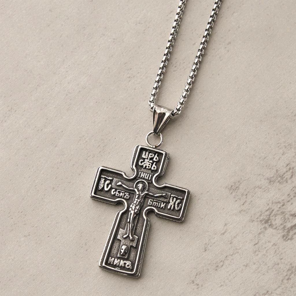 Vintage Titanium Steel Sacred Orthodox Cross Necklace with Religious