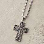 Vintage Titanium Steel Sacred Orthodox Cross Necklace with Religious