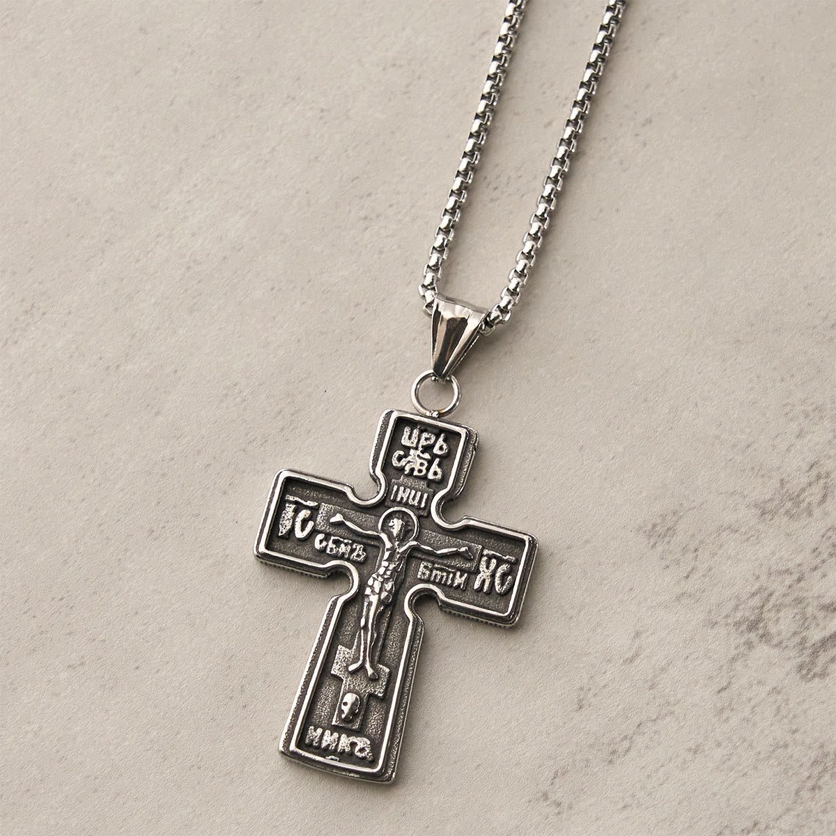 Vintage Titanium Steel Sacred Orthodox Cross Necklace with Religious