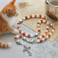 Orange & White Quartz with Cat Face Stainless Steel Charms of Orange