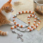 Orange & White Quartz with Cat Face Stainless Steel Charms of Orange