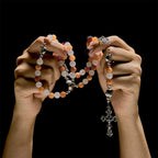 Orange & White Quartz with Cat Face Stainless Steel Charms of Orange