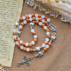 Orange & White Quartz with Cat Face Stainless Steel Charms of Orange