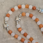 Orange & White Quartz with Cat Face Stainless Steel Charms of Orange