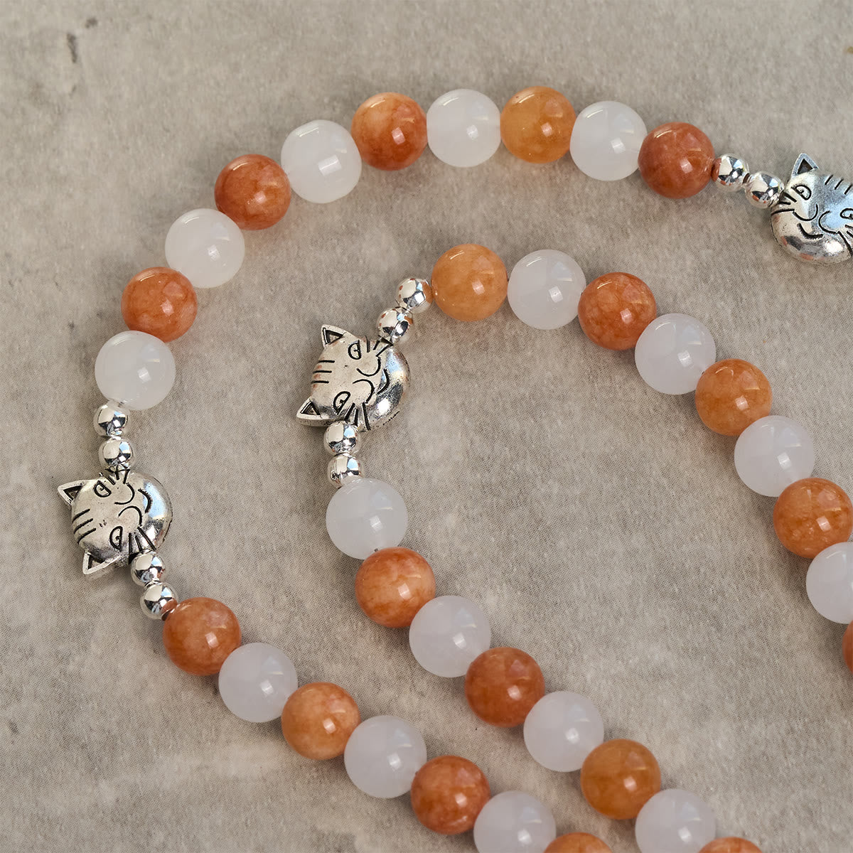 Orange & White Quartz with Cat Face Stainless Steel Charms of Orange