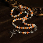 Orange & White Quartz with Cat Face Stainless Steel Charms of Orange