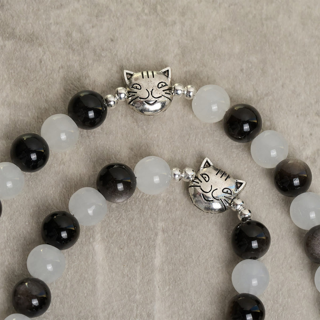 Our Lady's Blessing with Black & White Cow Cat Beads Bracelet, Animal