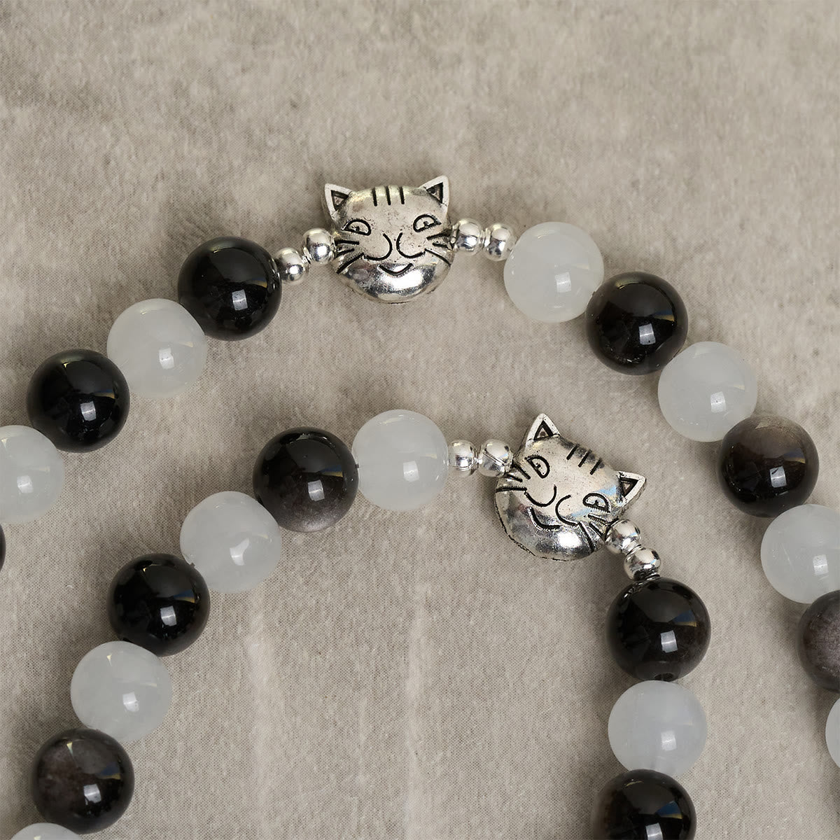 Our Lady's Blessing with Black & White Cow Cat Beads Bracelet, Animal
