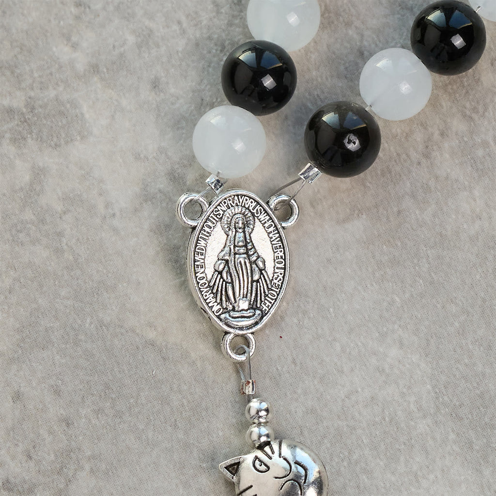 Our Lady's Blessing with Black & White Cow Cat Beads Bracelet, Animal