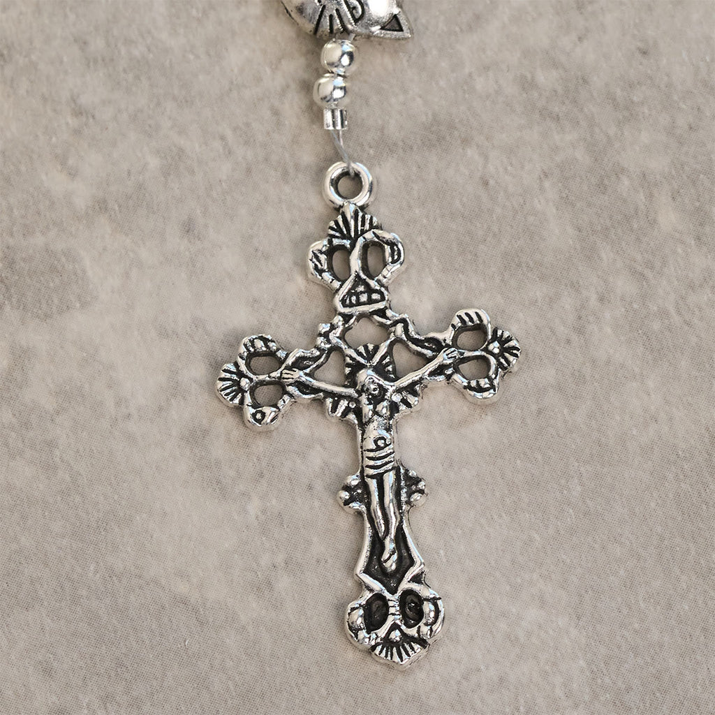 Our Lady's Blessing with Black & White Cow Cat Beads Bracelet, Animal