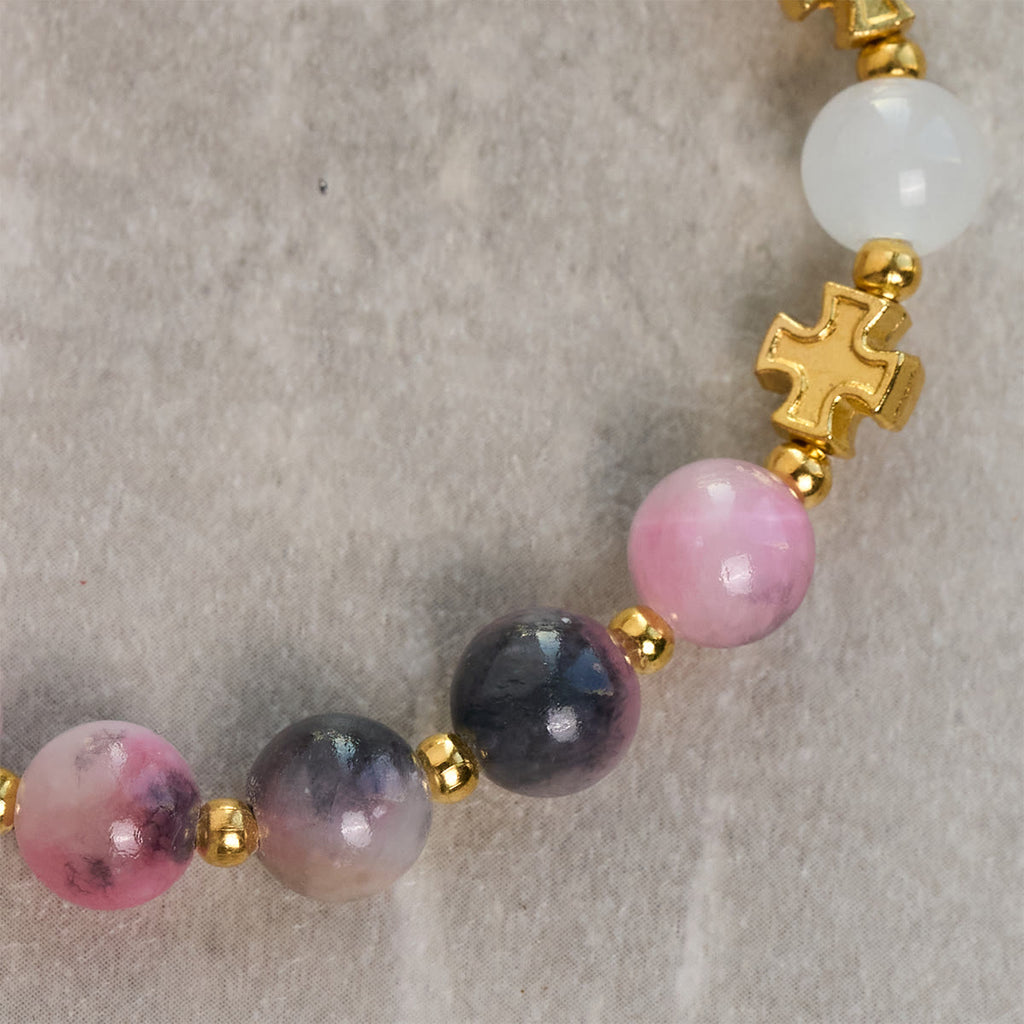 Graceful 8mm Persian Pink & Black Jade Beads Bracelet with Ancient