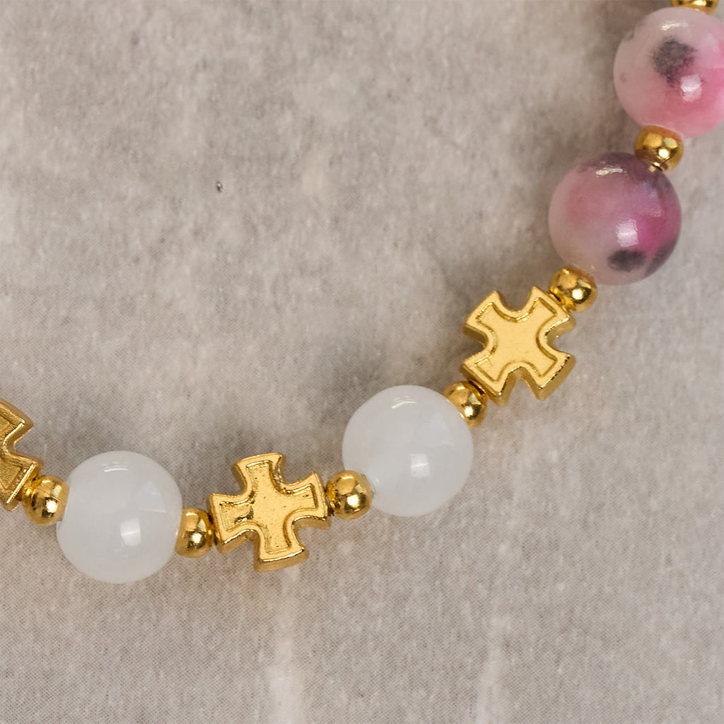 Graceful 8mm Persian Pink & Black Jade Beads Bracelet with Ancient