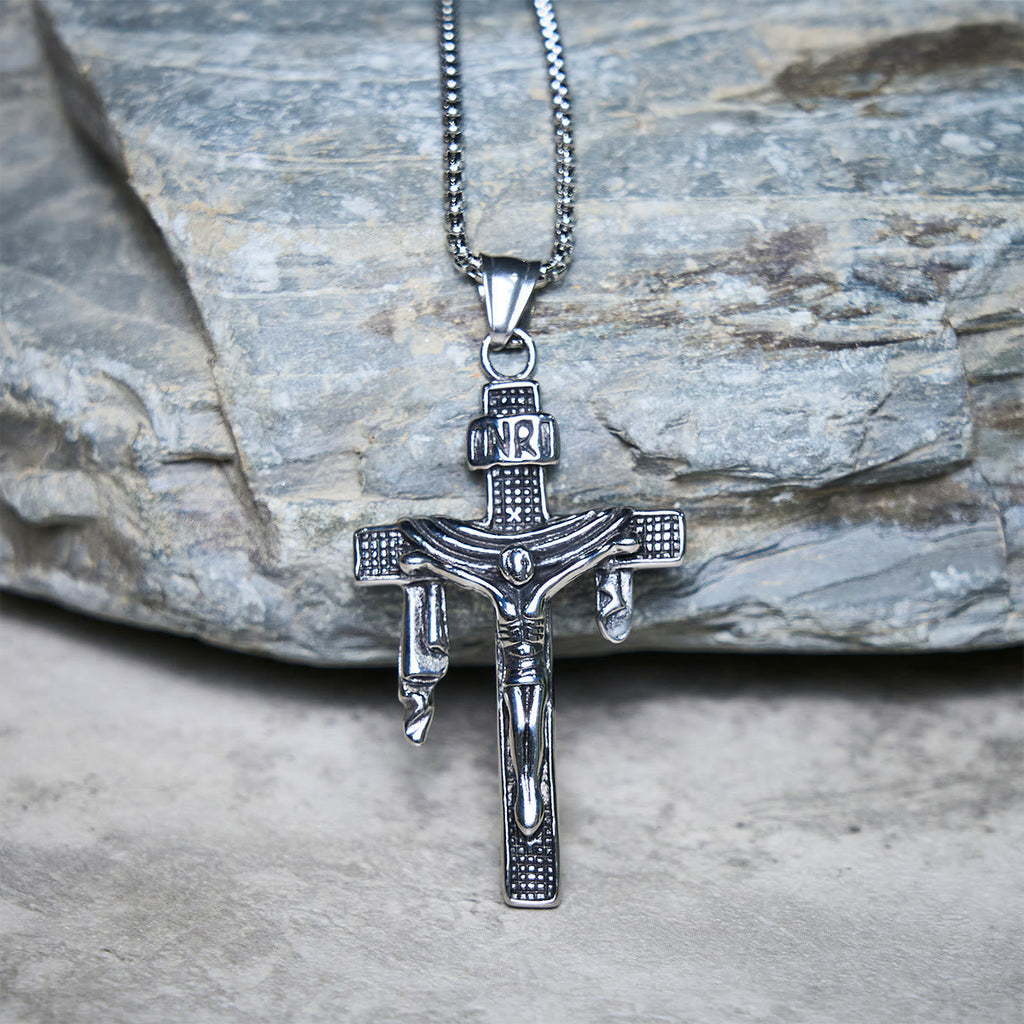 Artistic Sterling Silver INRI Cross Necklace