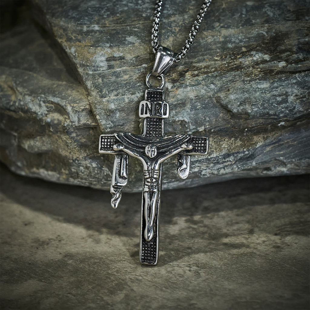 Artistic Sterling Silver INRI Cross Necklace