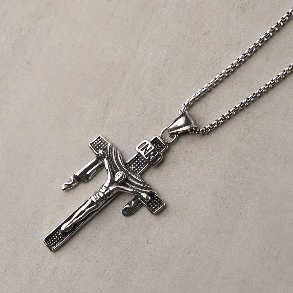Artistic Sterling Silver INRI Cross Necklace