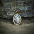 Vintage Style Oval Crucifix Scene Pendant Necklace with Sparkling