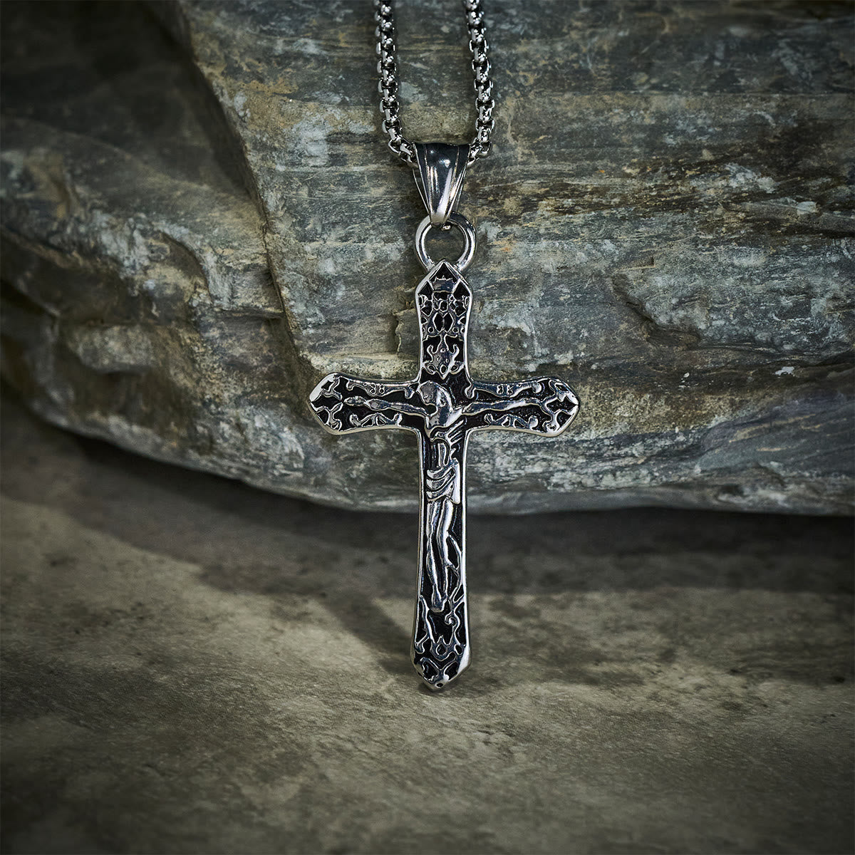 Classic Stainless Steel Ornate Cross Necklace