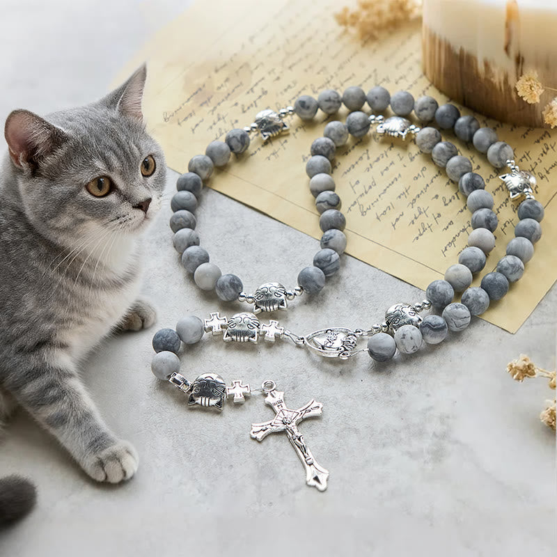 Light Grey Tabby Cat Prayer Rosary