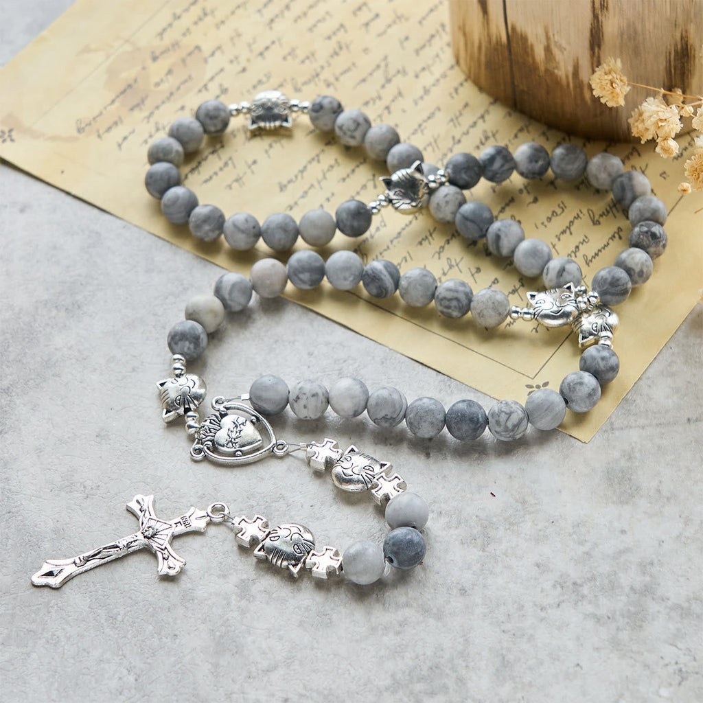 Light Grey Tabby Cat Prayer Rosary