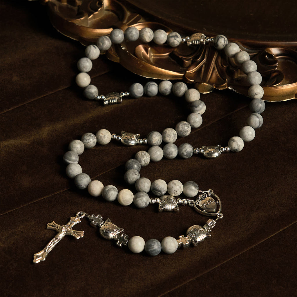 Light Grey Tabby Cat Prayer Rosary