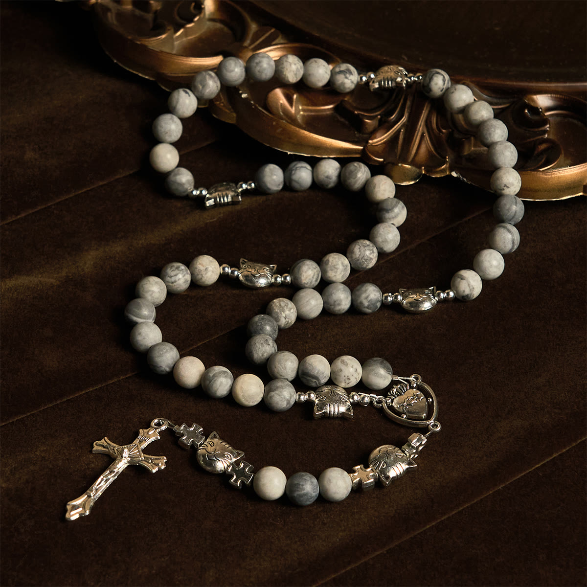 Light Grey Tabby Cat Prayer Rosary