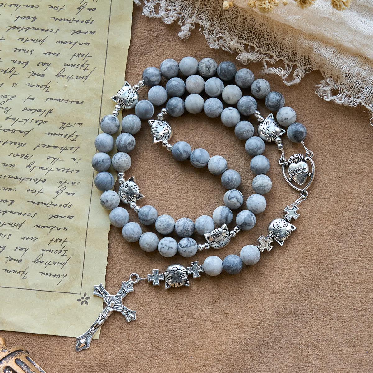 Light Grey Tabby Cat Prayer Rosary