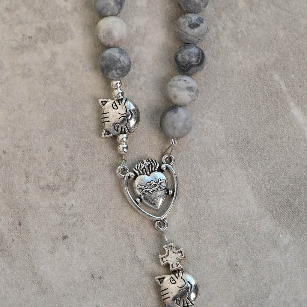Light Grey Tabby Cat Prayer Rosary