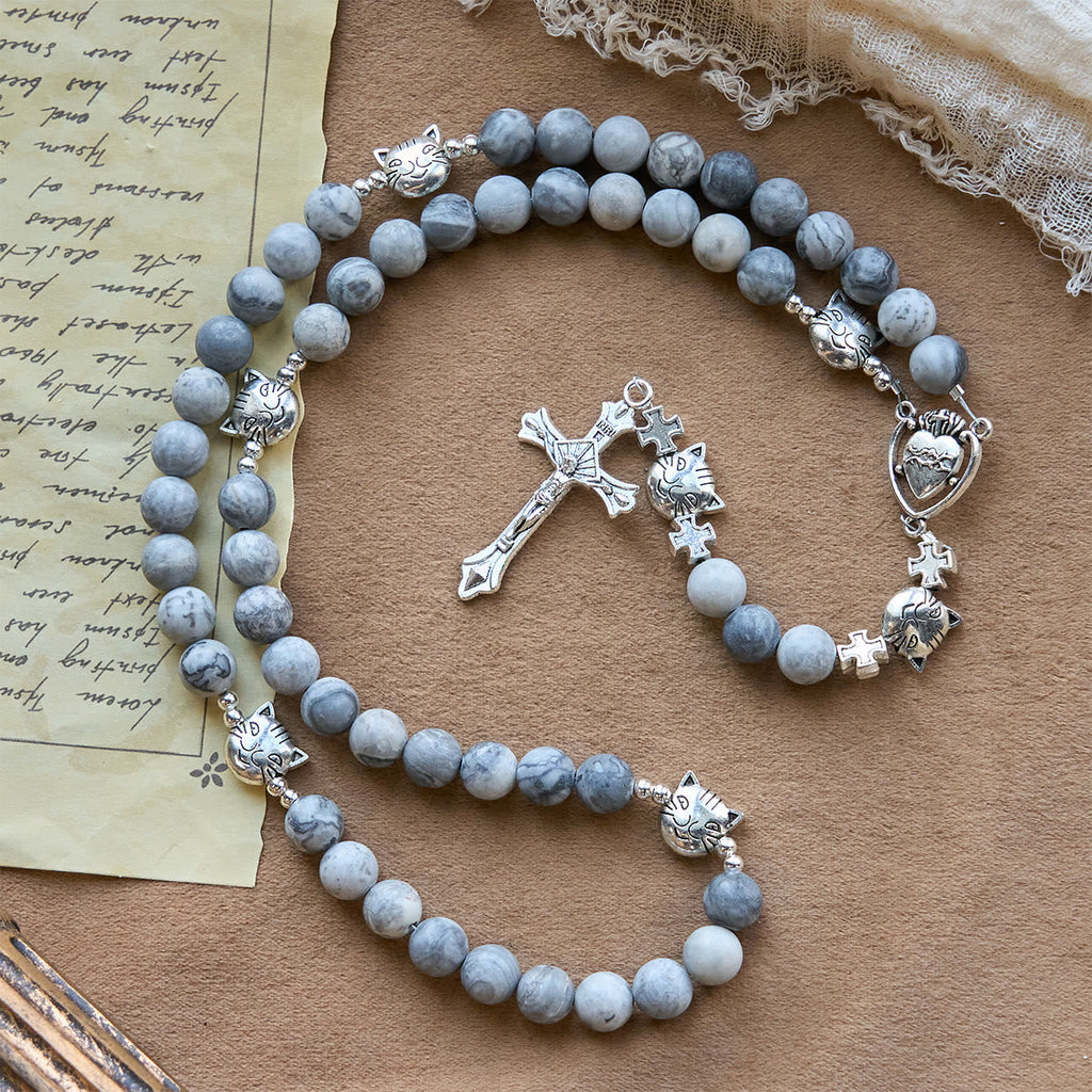 Light Grey Tabby Cat Prayer Rosary