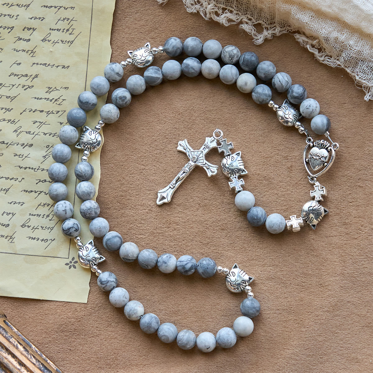 Light Grey Tabby Cat Prayer Rosary