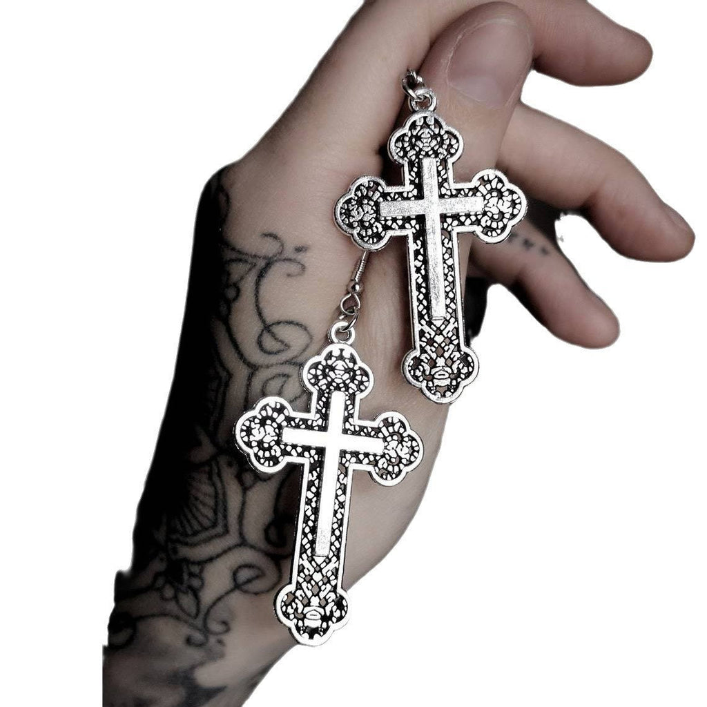 Vintage Filigree Cross Drop Earrings