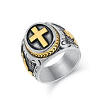 Metallic Cross Ring with Praying Hands Detail