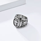 Metallic Cross Ring with Praying Hands Detail