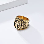 Metallic Cross Ring with Praying Hands Detail