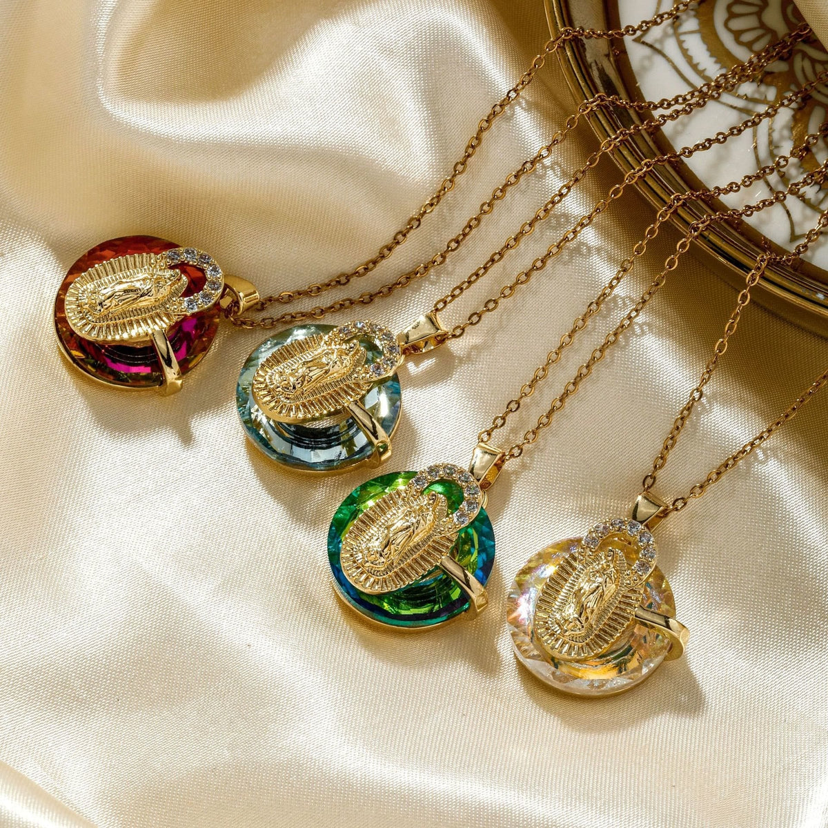 Multicolored Our Lady Crystal Necklaces