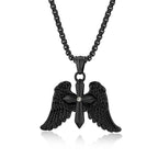Tri-Color Winged Cross Pendant Necklace